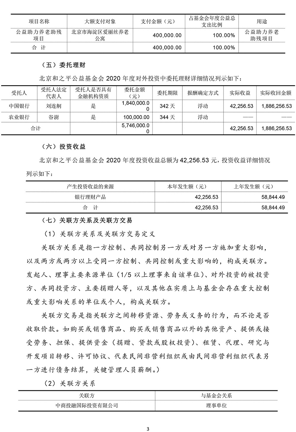 北京和之平公益基金会2020年度专项信息审核报告-慈善组织